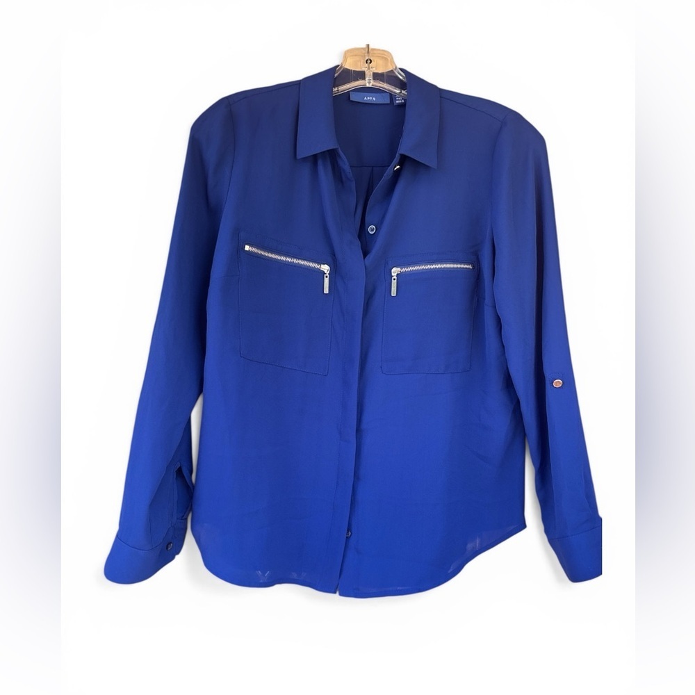 Apt. 9 Cobalt Blue Zip-Pocket Button Front Blouse